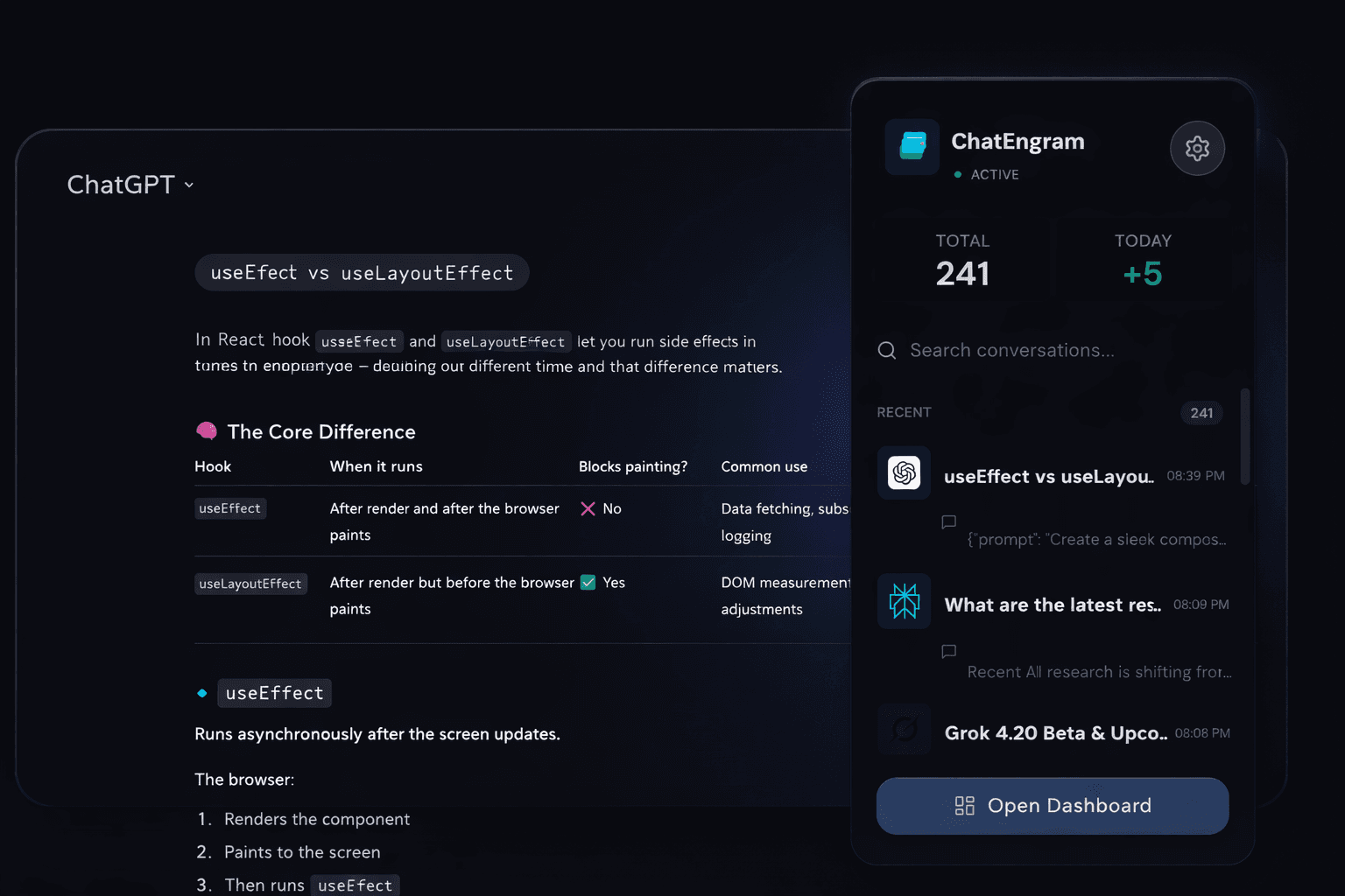 ChatGPT conversation being auto-captured by ChatEngram extension in real-time